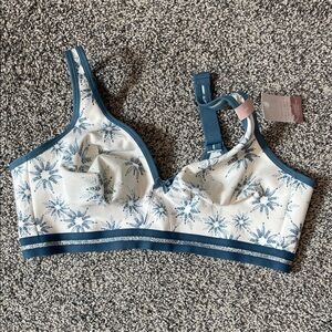 Cacique 42D Blue and White Wireless Unlined Bra NWT